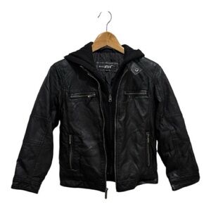 Black Rivet Faux Leather Boy/Kid Jacket - Built-In Sweatshirt  - Size Medium